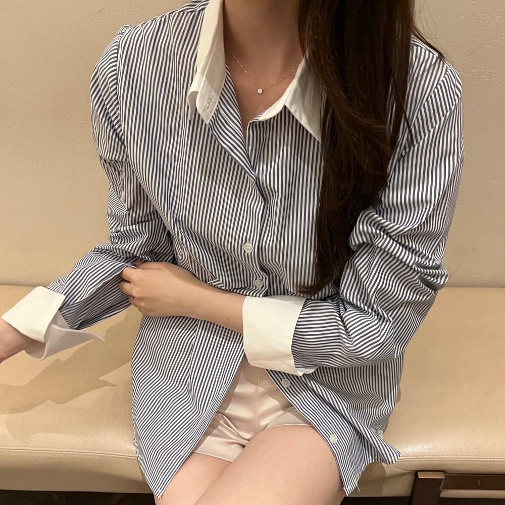 배색 스트라이프 셔츠 환승연애 나연 옷 (2컬러)