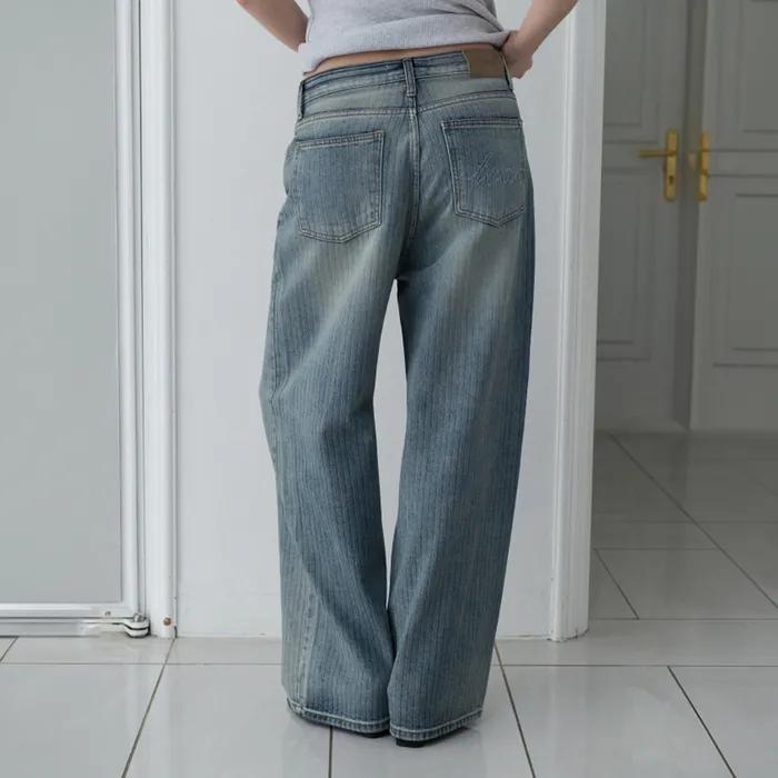 [4차] Herringbone Hip Point Wide Denim (Middle blue)