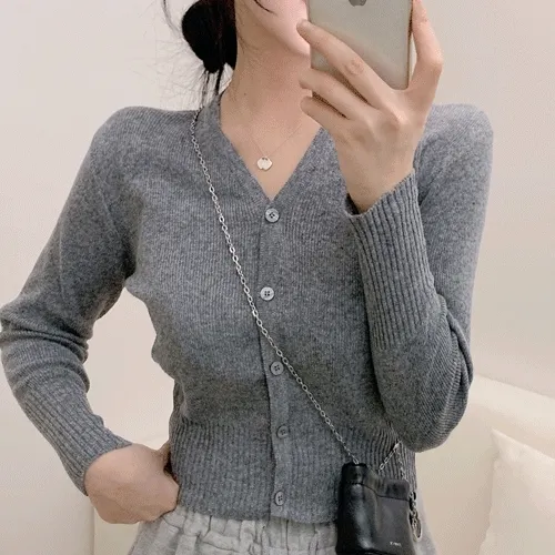 [핏대박!고퀄🖤] 하니 심플 브이넥 크롭 가디건 (6color)