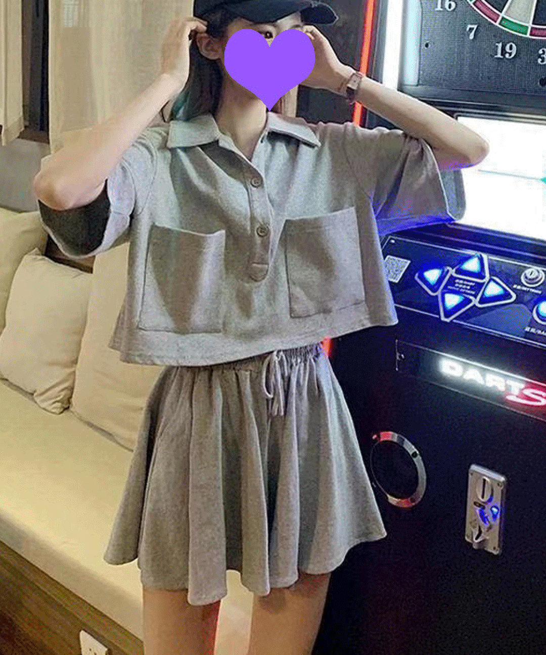 메이리앤 루즈핏 여름 반팔 반바지 트레이닝 세트 투피스 치마바지 크롭 반바지 카라넥 꾸안꾸룩 JS0052