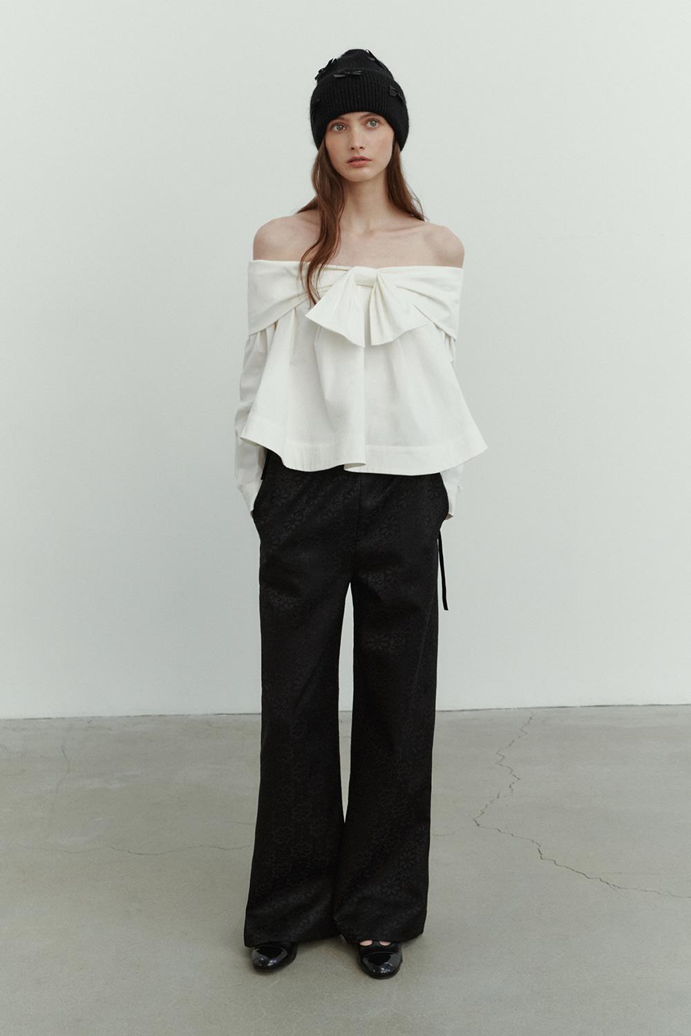 JACQUARD BANDING VELVET STRING PANTS_TT3W402BK