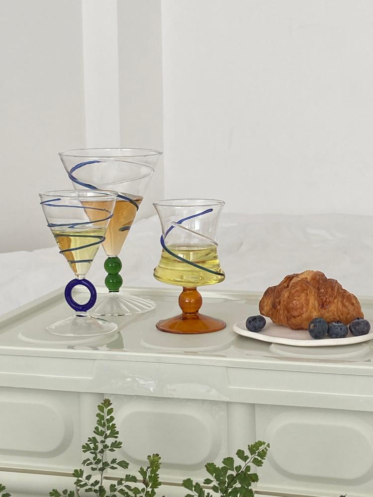 핸드메이드 드리즐 와인잔 고블렛 유니크 유리컵 스파클링