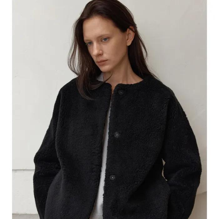 bellaco teddy fur jacket-BLACK