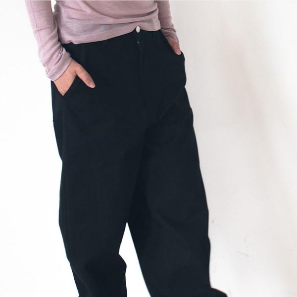 WIDE CUFFS COTTON PANTS (BLACK)