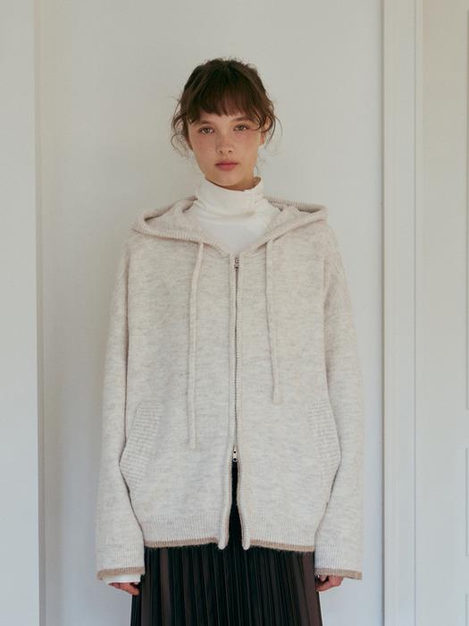 brush wool colored hooded zip-up-oatmeal