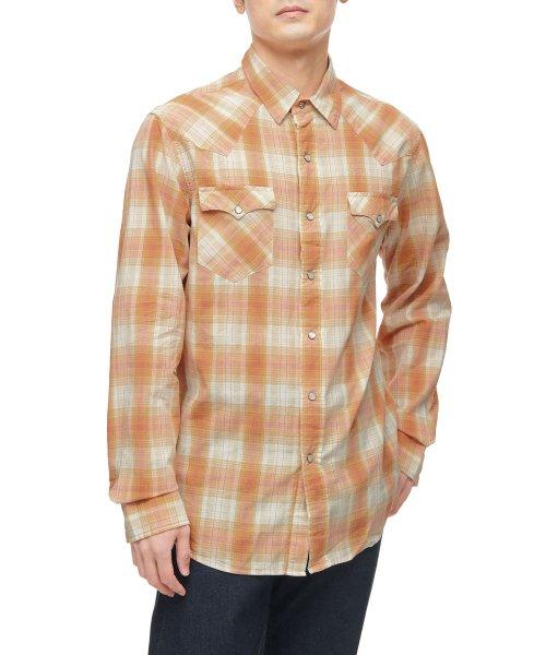 슬림핏 플래드 웨스턴 셔츠 - 오렌지