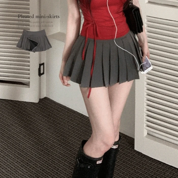 [S~L] 트임포인트 주름플리츠 미니스커트 치마바지