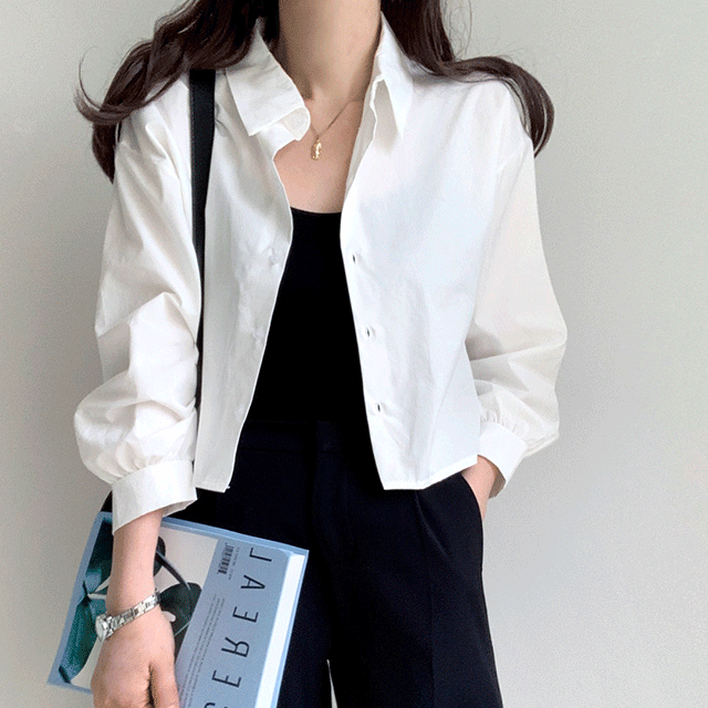 [바스락 면소재] 크롭 소매퍼프 베이직 셔츠 남방