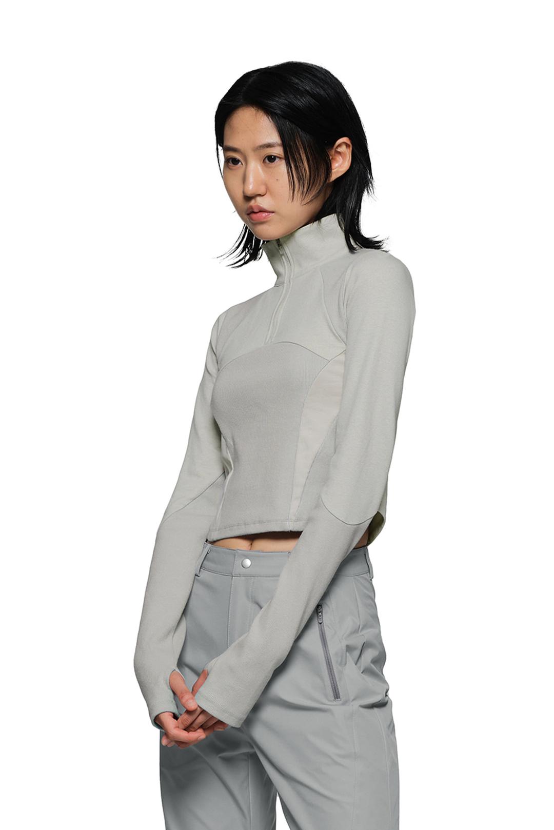 HALF NECK CROPPED T-SHIRT - BEIGE