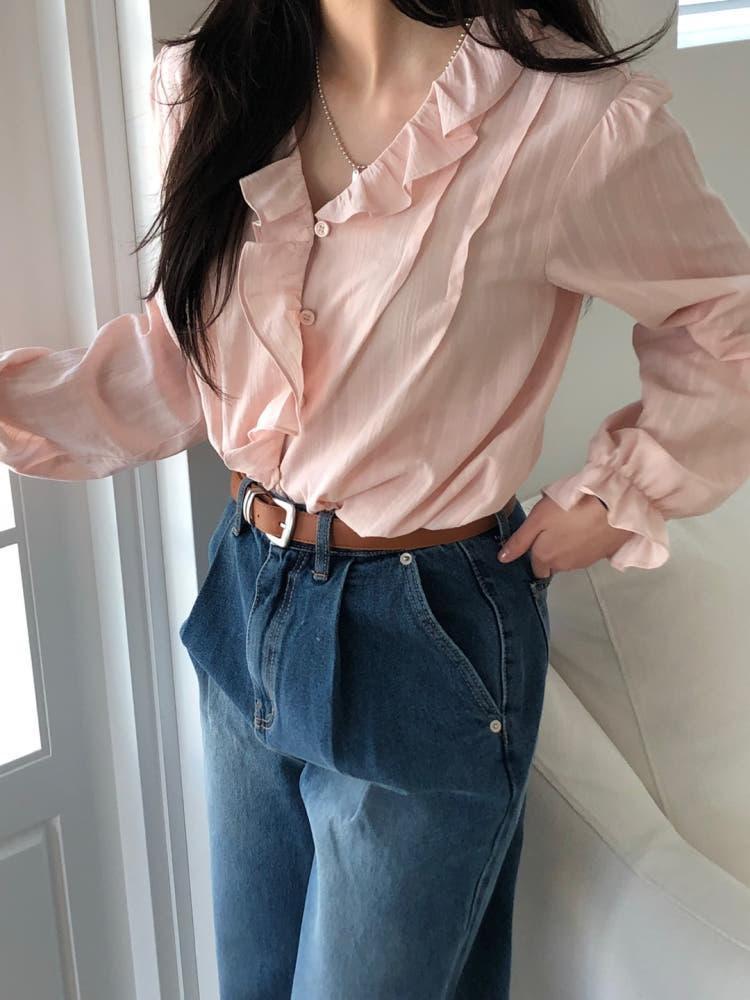 로아 러플 프릴 블라우스 2color