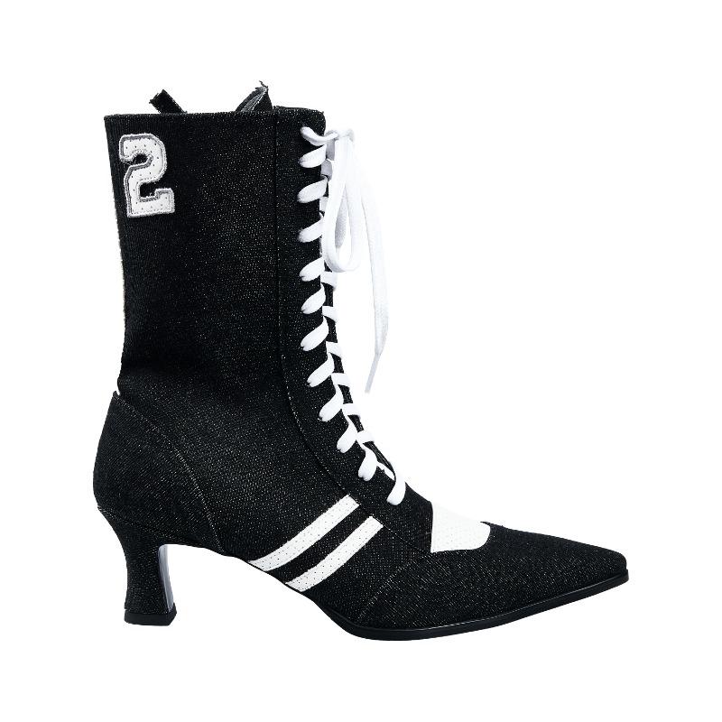 [제작기간3-4주] NO.2 Denim Heeled Boots (Black Denim)