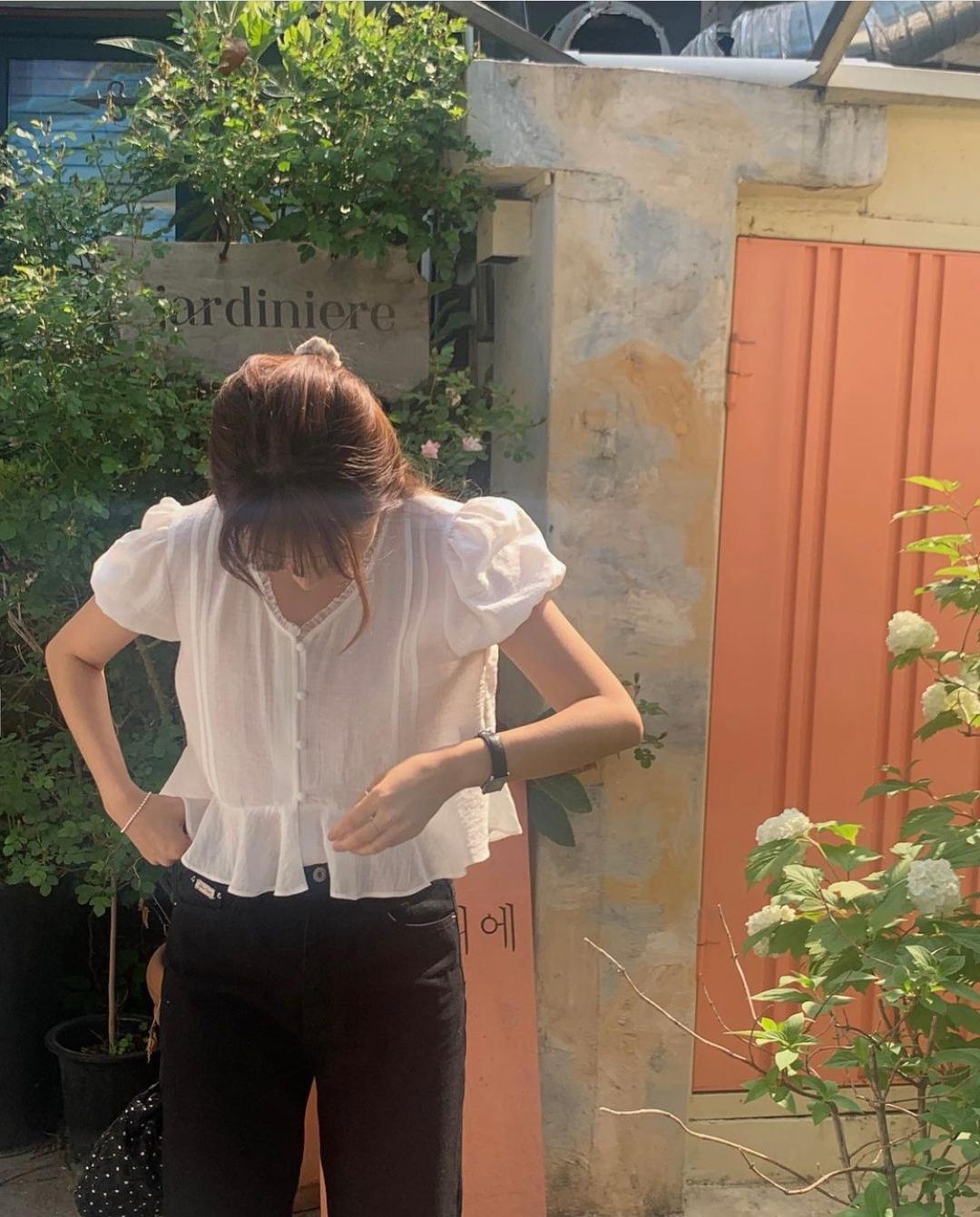 런던플랏 [당일] 리터 슈프릴블라우스 반팔블라우스 퍼프블라우스