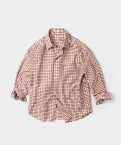 러스트 체크 셔츠_코랄레드