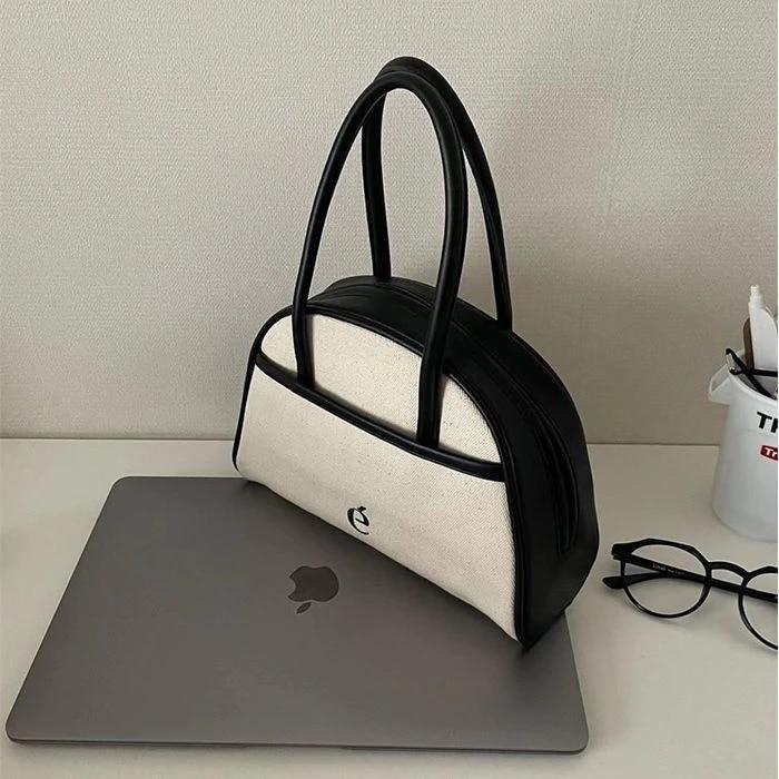 한국 디자인 Archivepke 대비 컬러 캔버스 올 매치 숄더 백, 봄과 여름 보스턴 반원 핸드백