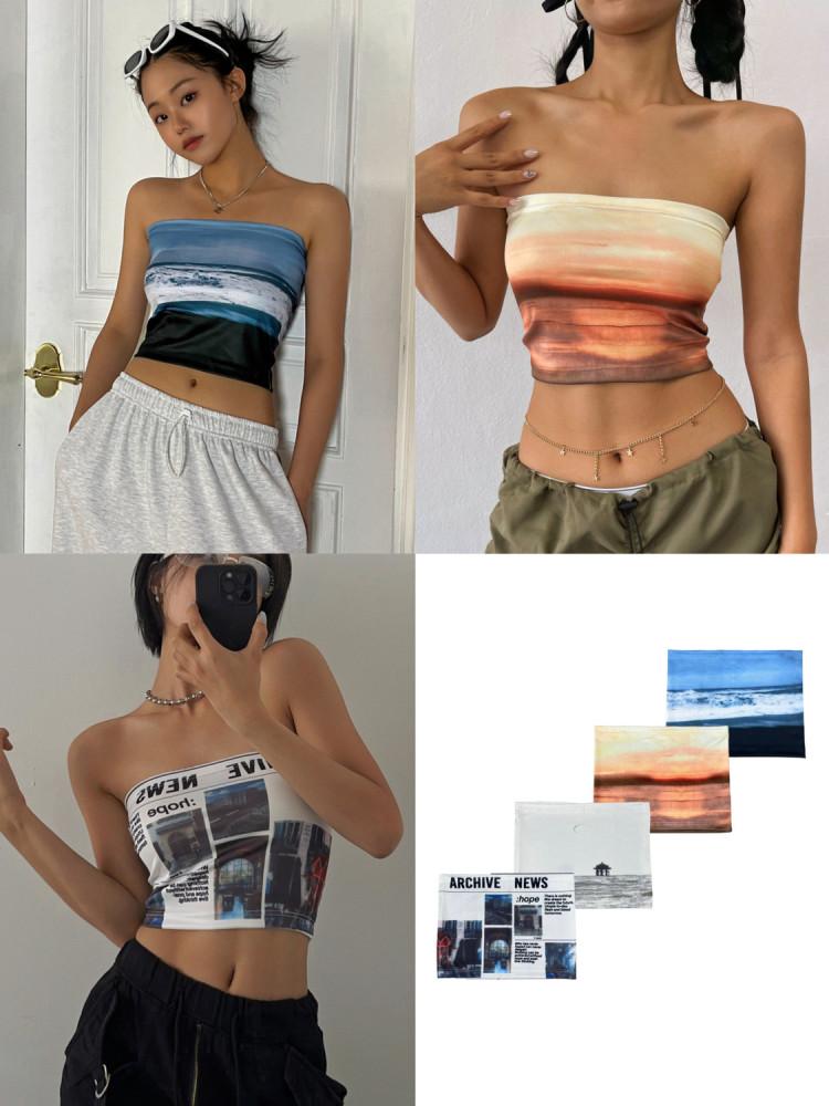 [무배/당일출고] 4타입 오션 프린팅 튜브탑