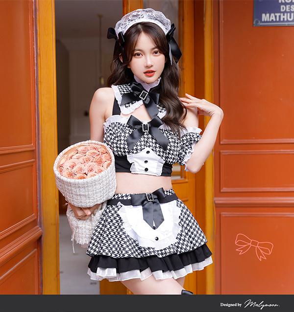 [Same day shipping] Houndstooth sexy maid <<Halloween cosplay 7 piece set>>【Malymoon】[9654-2]