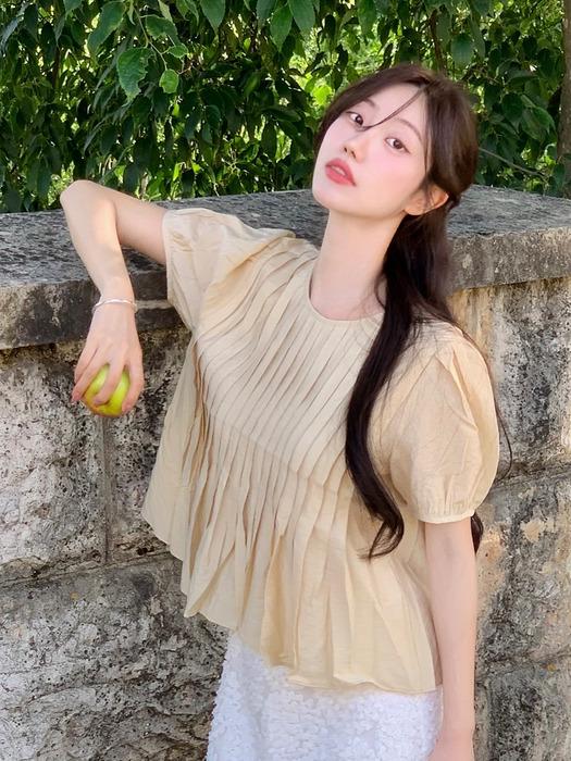 [단독] G Tuck Detail Viscose Blouse_Beige