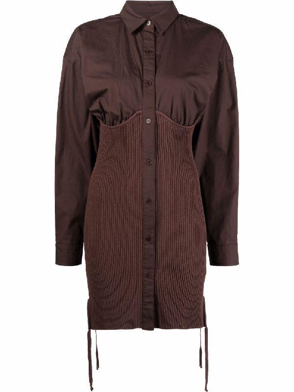 리브 니트 셔츠 미니 원피스