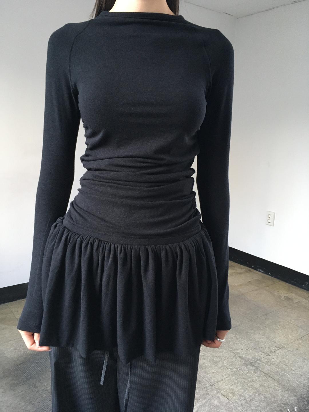 FRILL SHIRRING ONE-PIECE [BLACK]