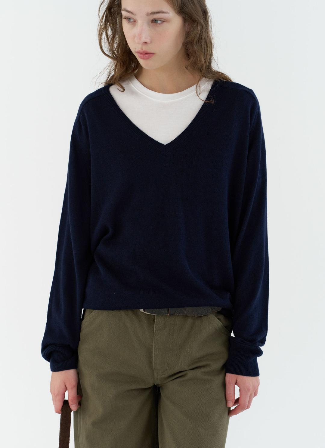[12/5 예약배송] 25FW LOOSE V-NECK KNIT / NAVY
