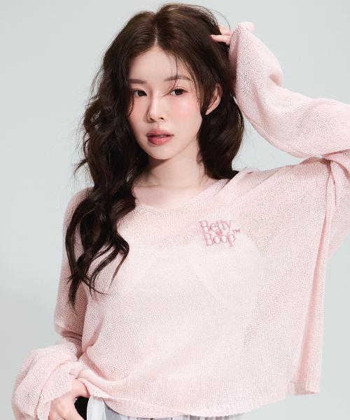 베티붑 썸머 시스루 브이넥 니트_핑크