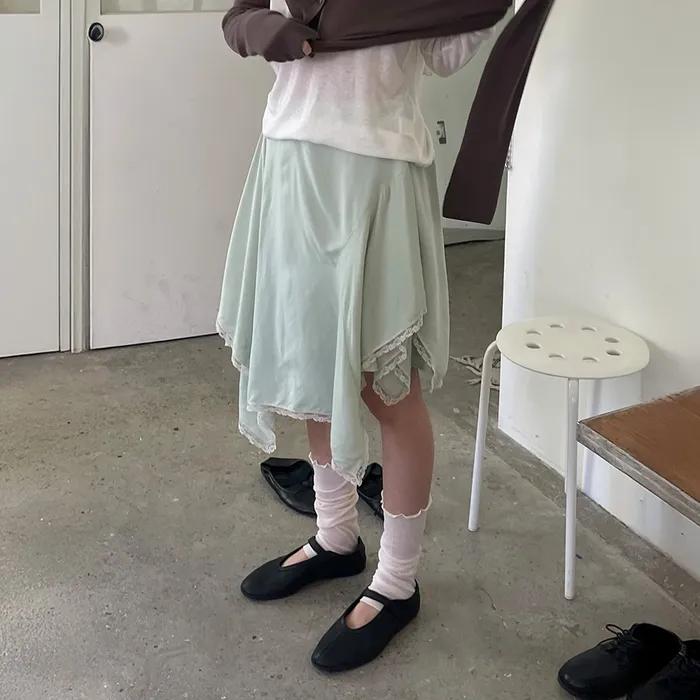 LACE LAYERED WRAP SKIRT, MINT