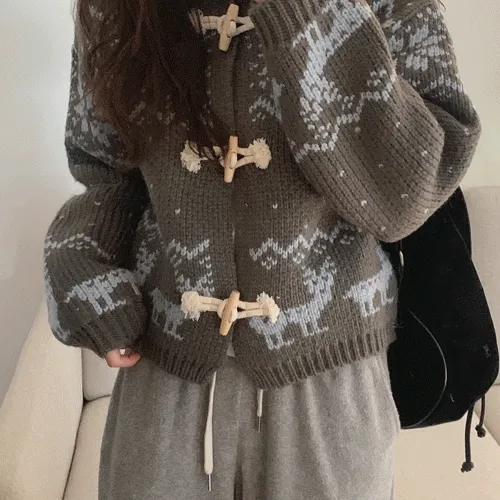 [리얼두툼!] 위켄 노르딕 코위찬 떡볶이 더플 단추 두툼 겨울 크롭 니트 가디건 (3color) 겨울가디건/노르딕가디건/코위찬가디건/겨울코디/졸업식/여행룩