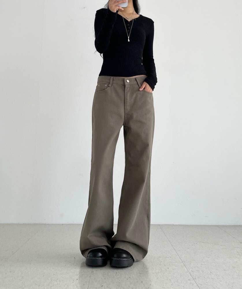 코시보 [로우라이즈 부츠컷✨/봄하객룩] 여성면바지 로우라이즈 부츠컷 와이드팬츠 봄 가을 화이트 카키 블랙 코튼팬츠 벨린루즈부츠컷