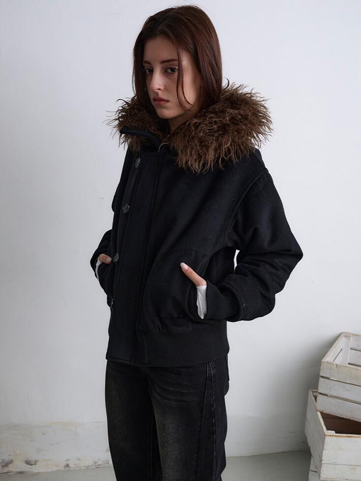 버튼 플라이트 울 파카 [블랙]