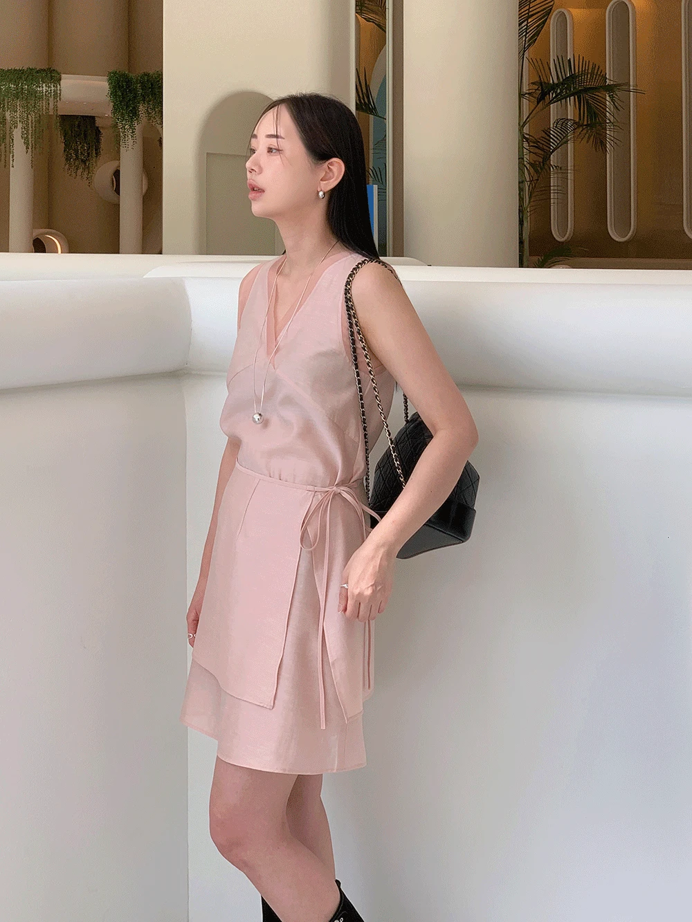 [당일출고/랩스커트set] 시어 레이어드 나시 롱 원피스 (2color)