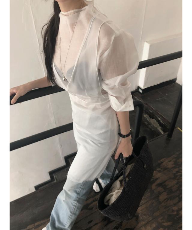 미세키서울 Shirring shirts long one piece WHITE - 위시버킷