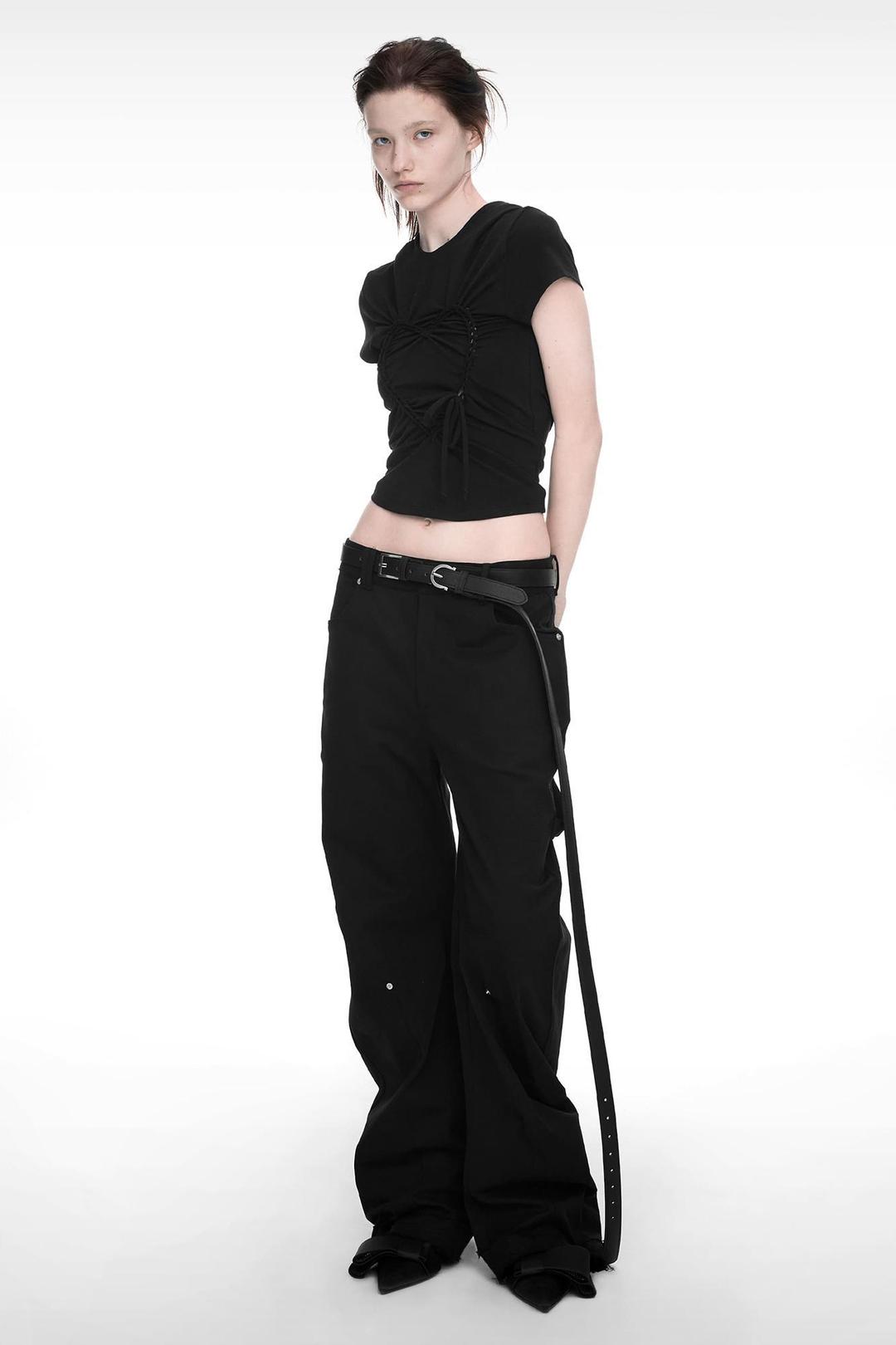 RAWCUT CURVED PANTS (UNISEX) BLACK