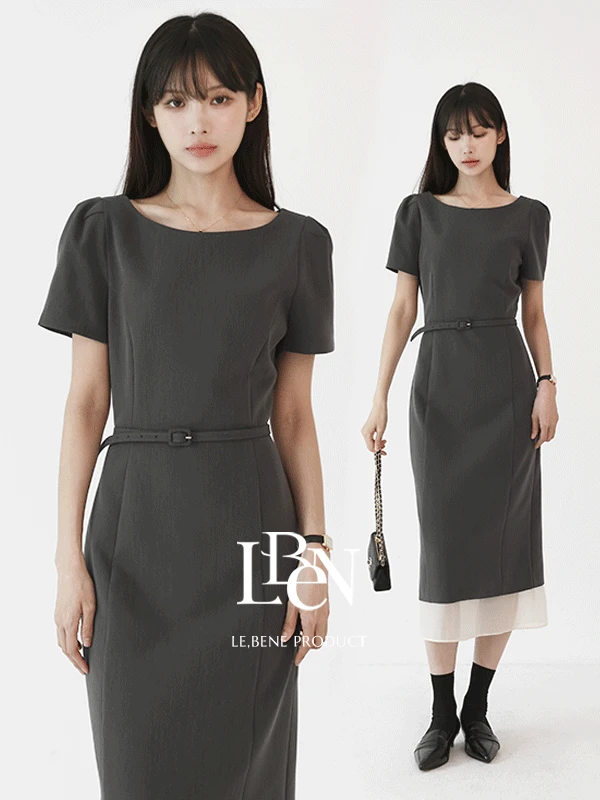 [자체제작] 마렌 퍼프 쉬폰 배색 레이어드 롱원피스 (2color)