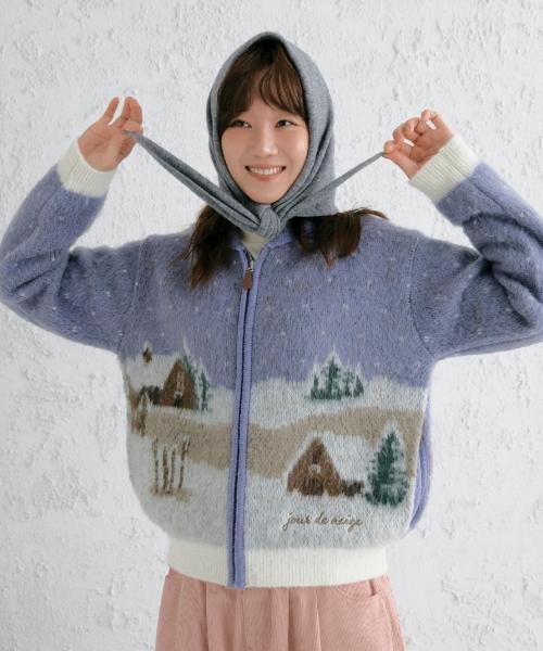 스키 리조트 그래픽 니트 집업 [스모크 블루]