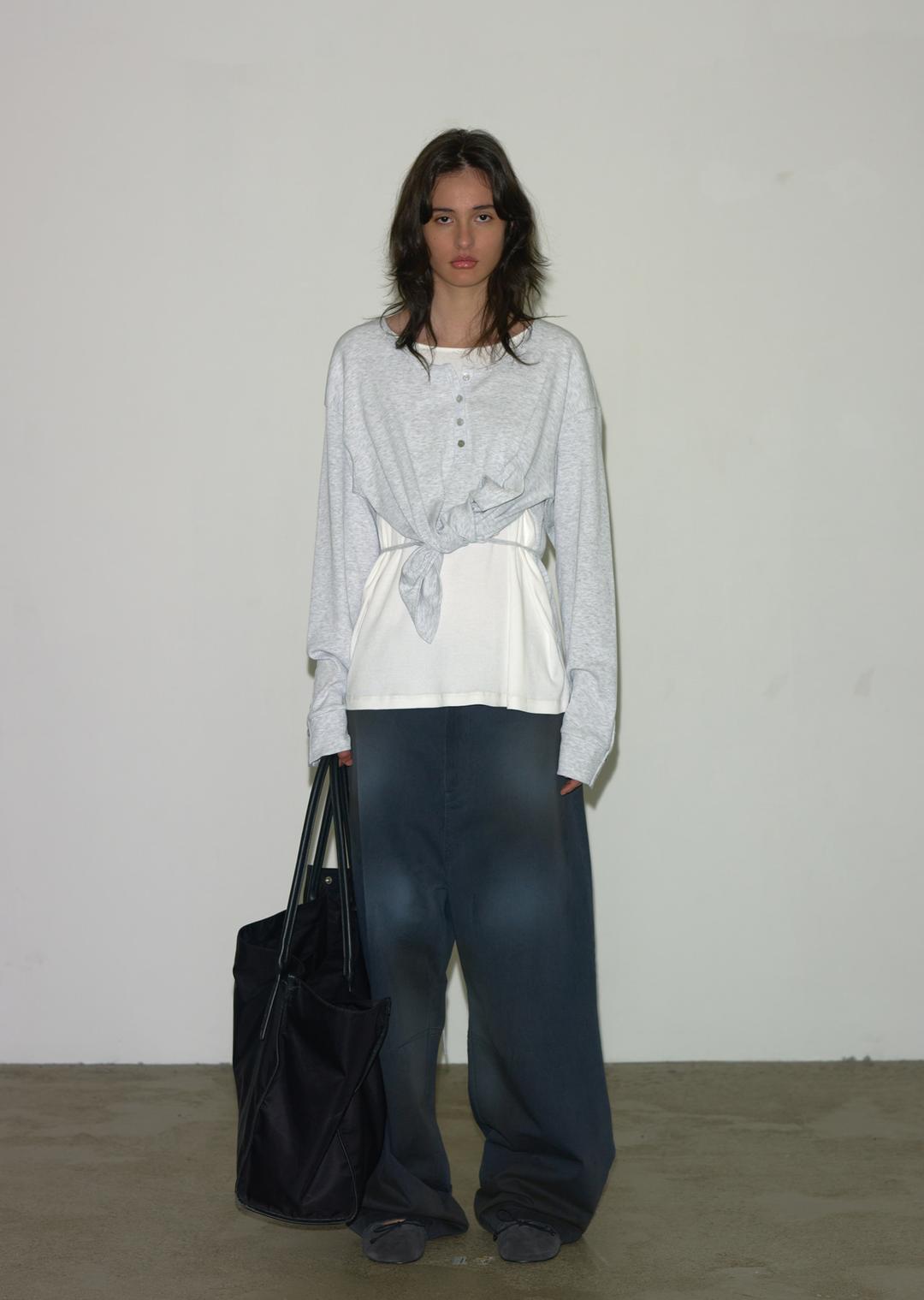 LAYERED HENLEY TOP GRAY