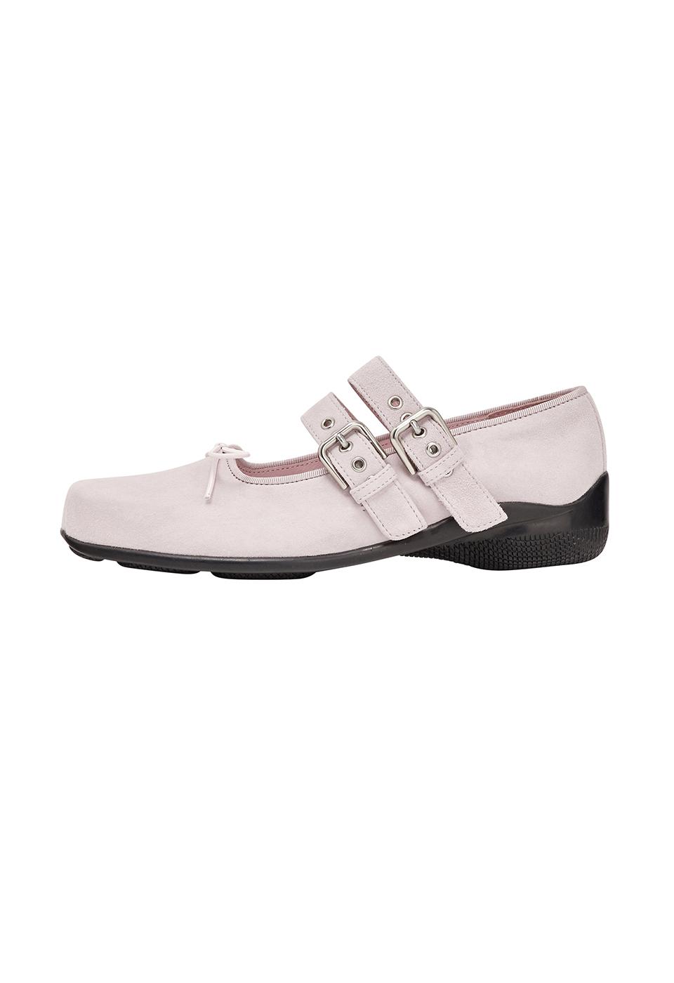 BUCKLE BALLET FLATS, SUEDE PINK