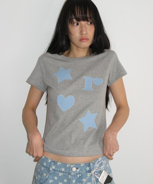 FIGURE SHAPE APPLIQUE T SHIRT GREY