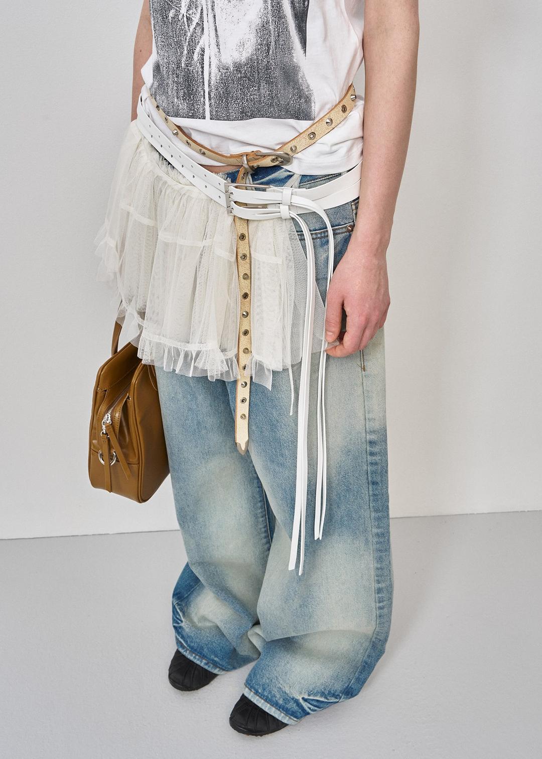 WESTERN STRAP LEATHER BELT (WHITE)