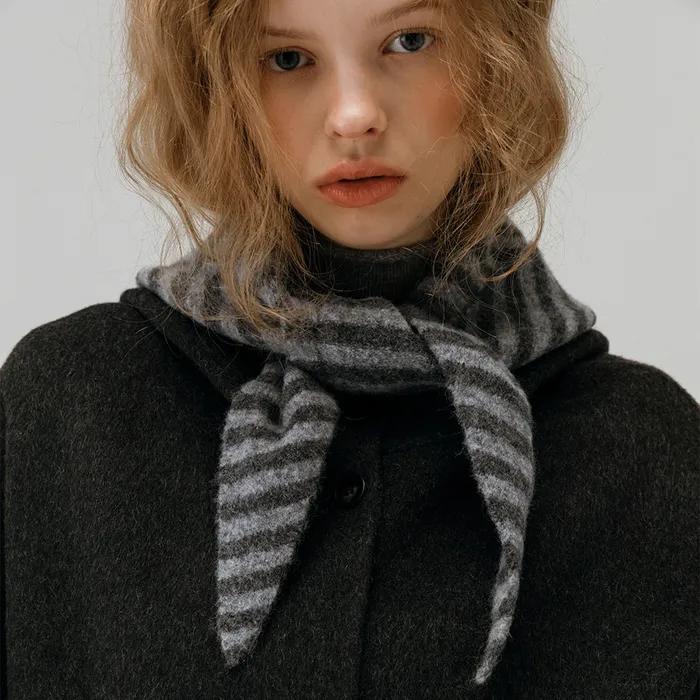 [29CM단독] [WOOL] STRIPE KNIT HAIR BANDANA SCARF_GRAY