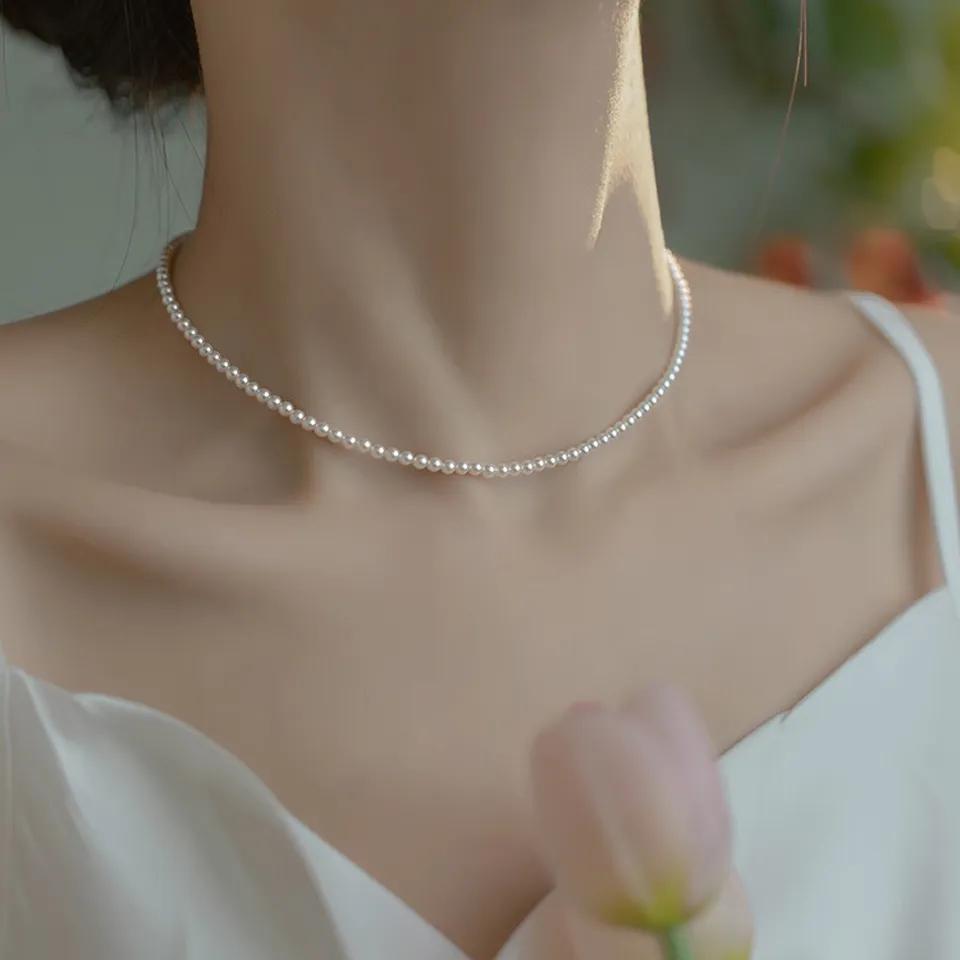 여성용 925 스털링 실버 진주 목걸이, 목에 진주 구슬 초커, 저렴한 아이템, 무료 배송 파티 선물