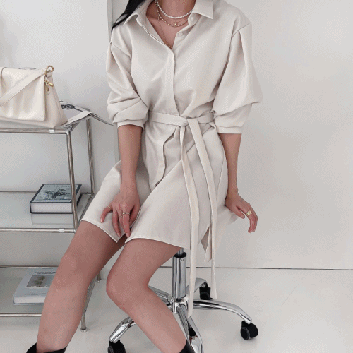 모던 벨트 퍼프 셔츠 원피스