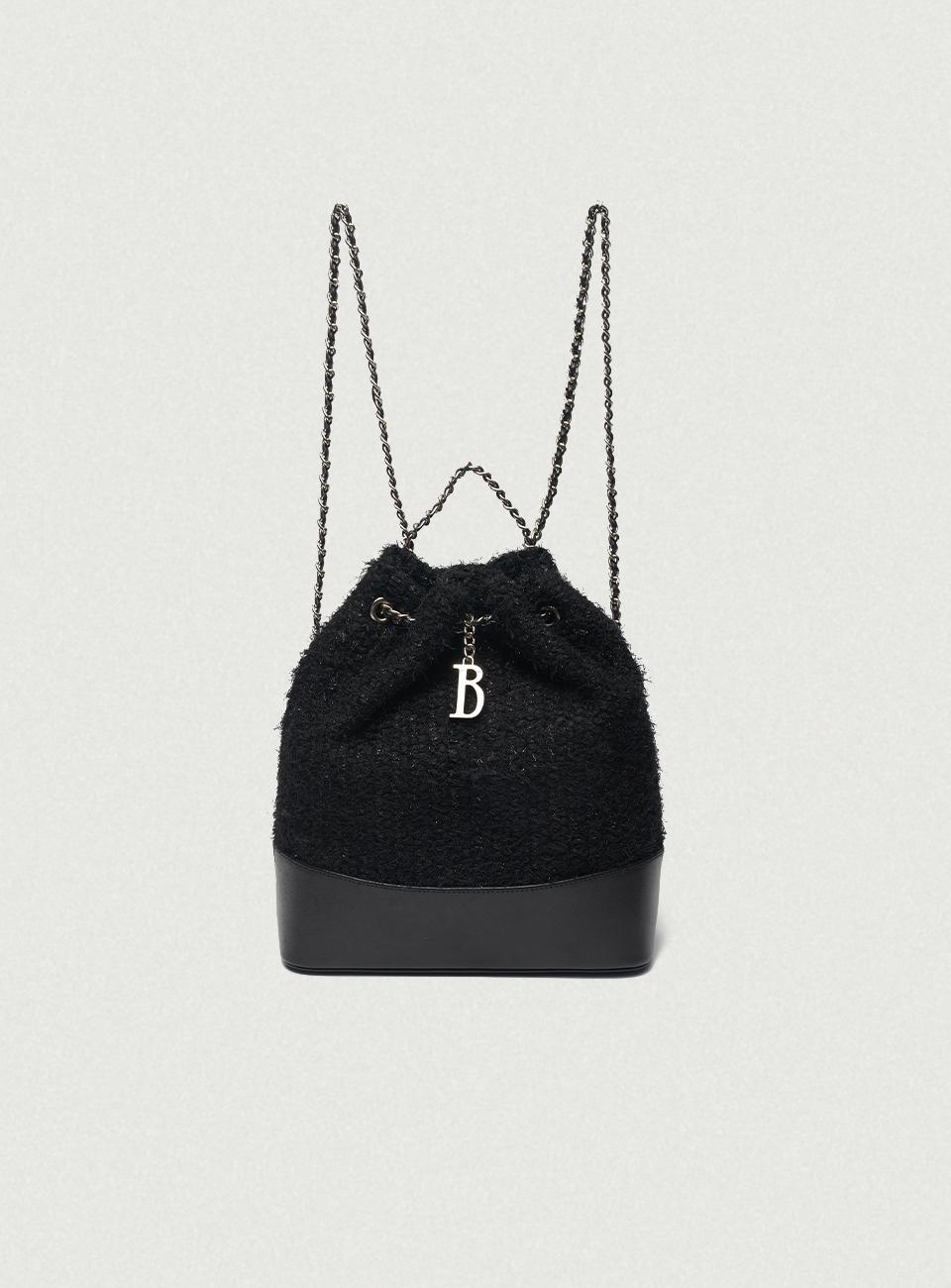 Black Tweed Drawstring Chain Backpack [4월 초 순차 배송]