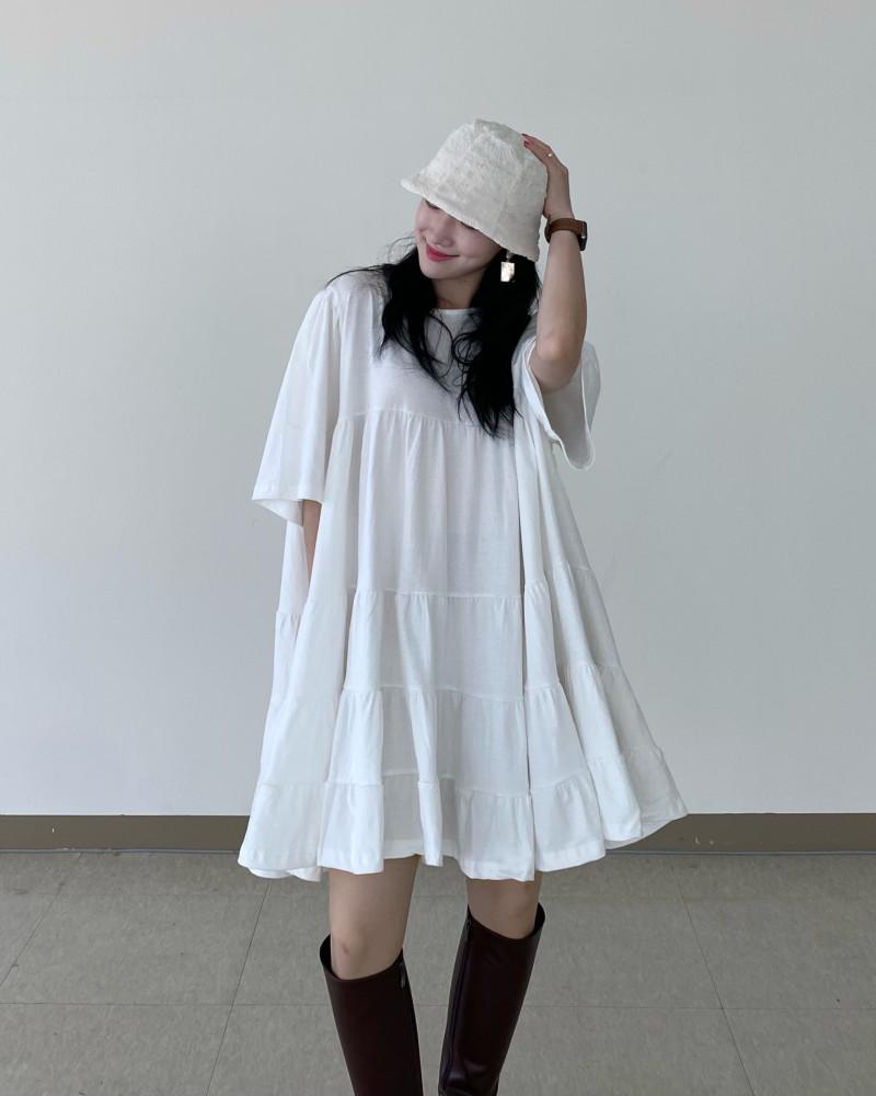 미니 캉캉 러블리 프릴 면 코튼 오버핏 반팔 원피스