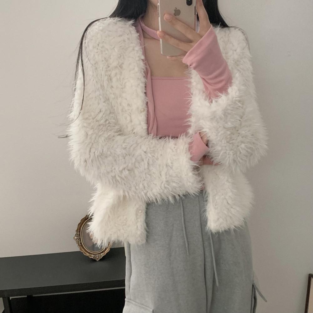 여성 겨울 뽀글이 버튼 퍼 가디건