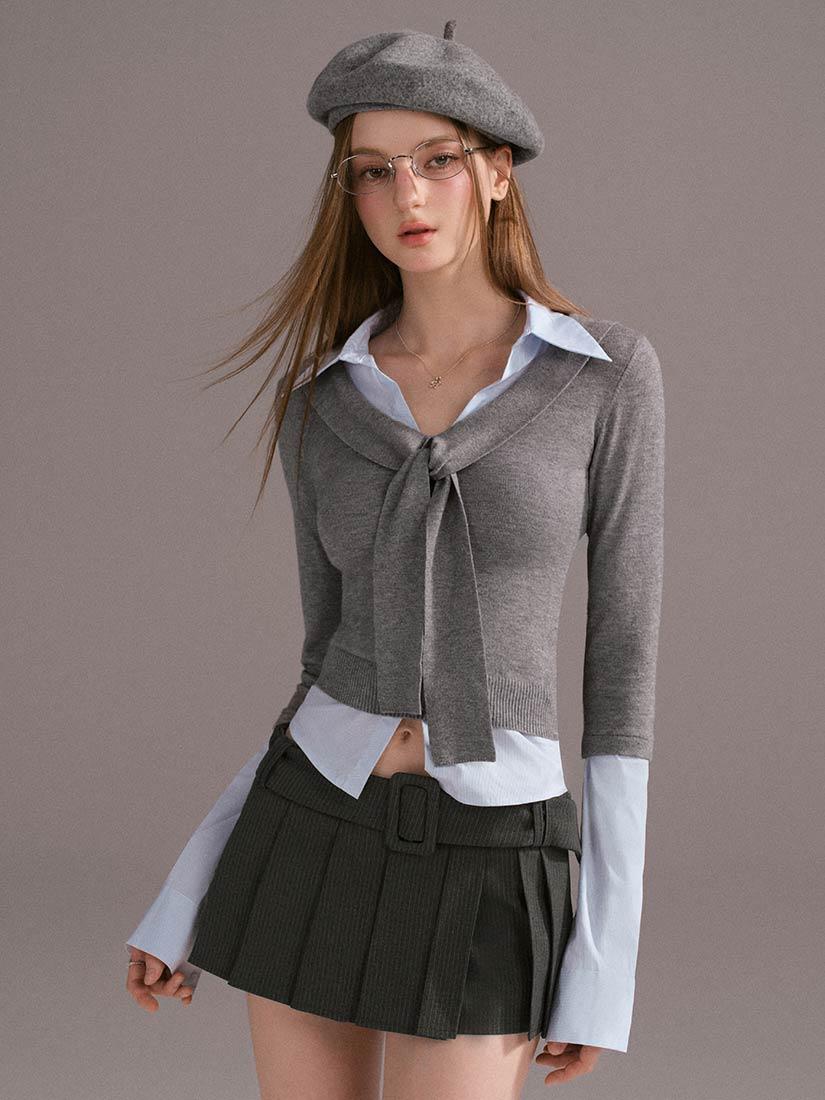 [MESS STUDIO] Shirt Layer Fake Two-Piece Knit Top