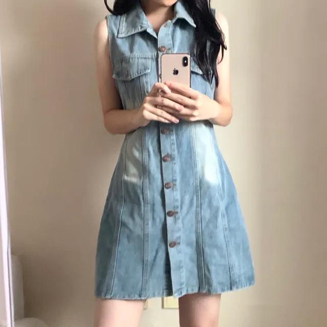 키치 나시 데님 원피스