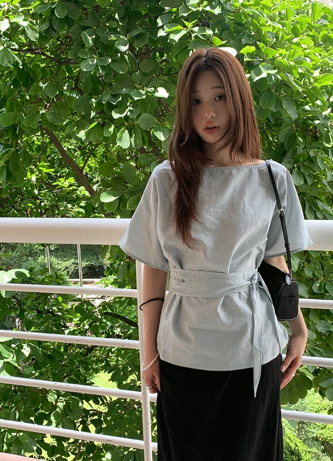 [스트랩set] Belted tie blouse (4color)