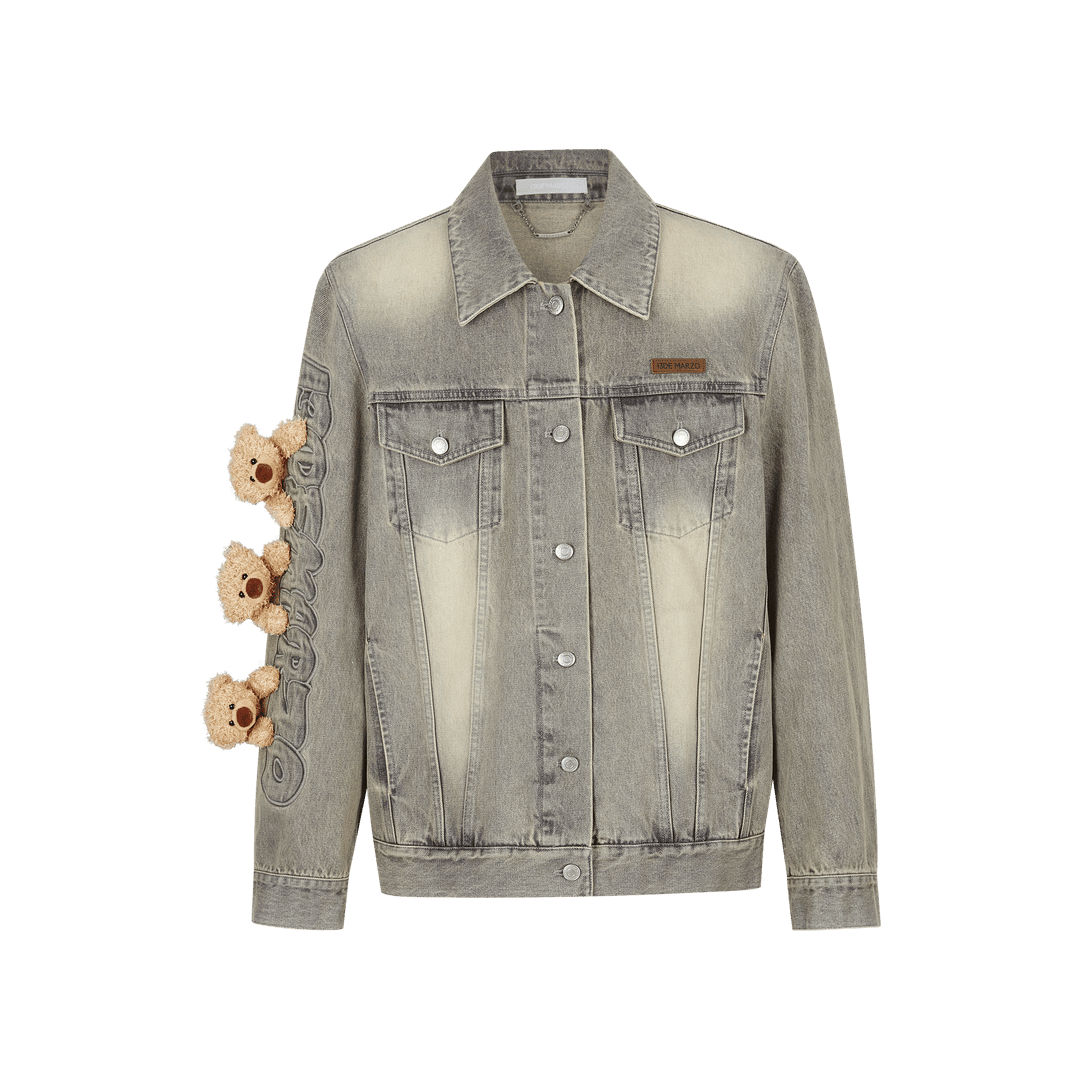 13DE MARZO Bear Queue Vintage Denim Jacket