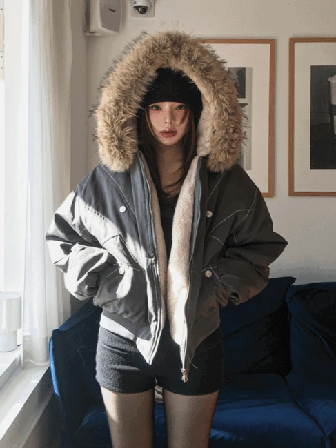 [ULAN PICK!/기획특가/안감퍼] 트리셔 라쿤 퍼 절개 패딩점퍼