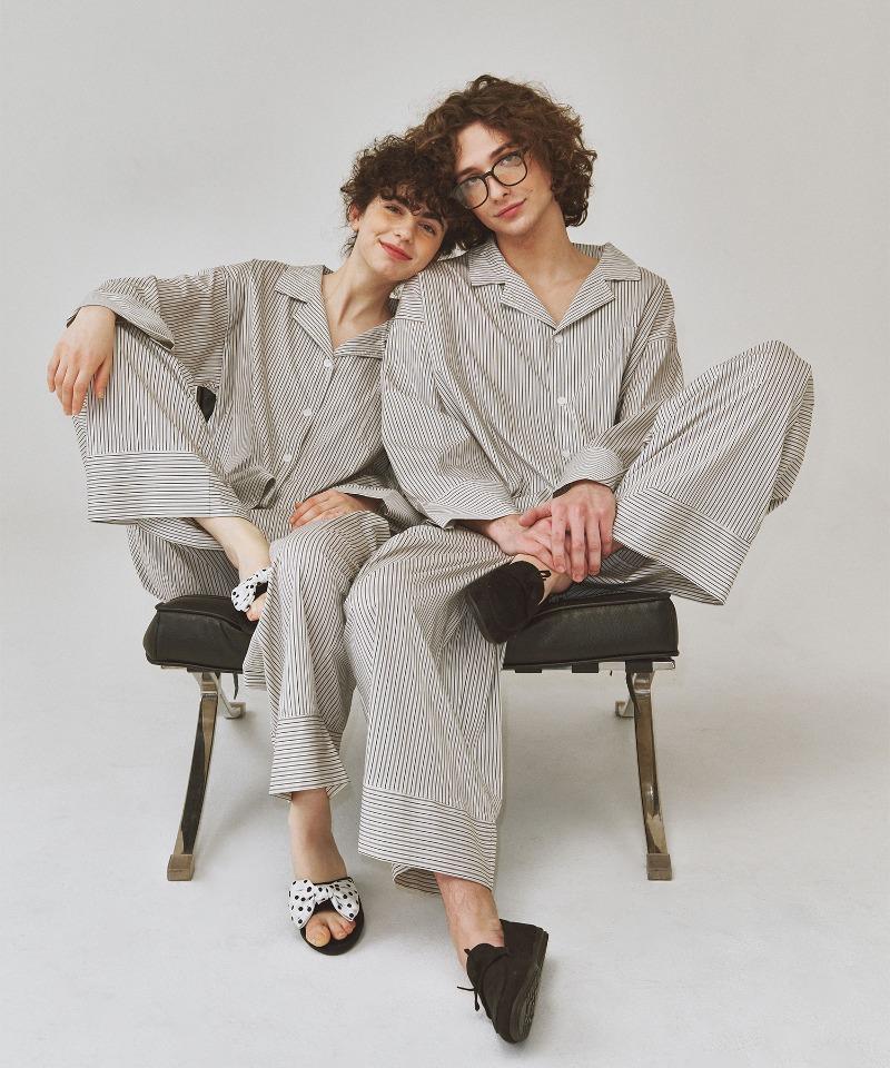 (uni)도미토리 더블 티킹 스트라이프 파자마화이트블랙(4/12 예약 출고)